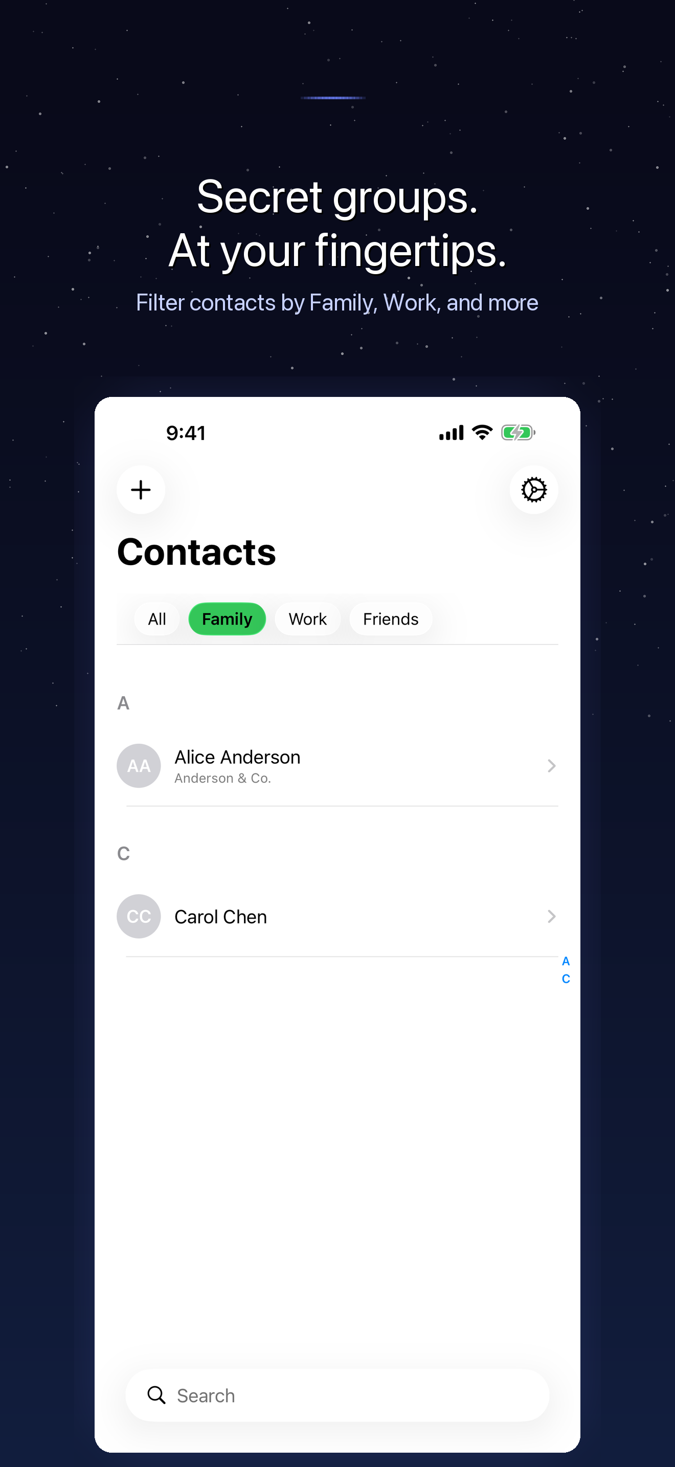 Color-coded contact groups for organized private contacts